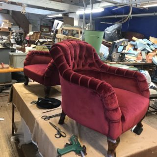 Pair of Red Parlour Chairs | Chair Upholsterers | John Reed & Son