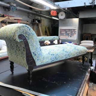 Green and Blue Edwardian Chaise Lounge | Furniture Repairs | John Reed & Son
